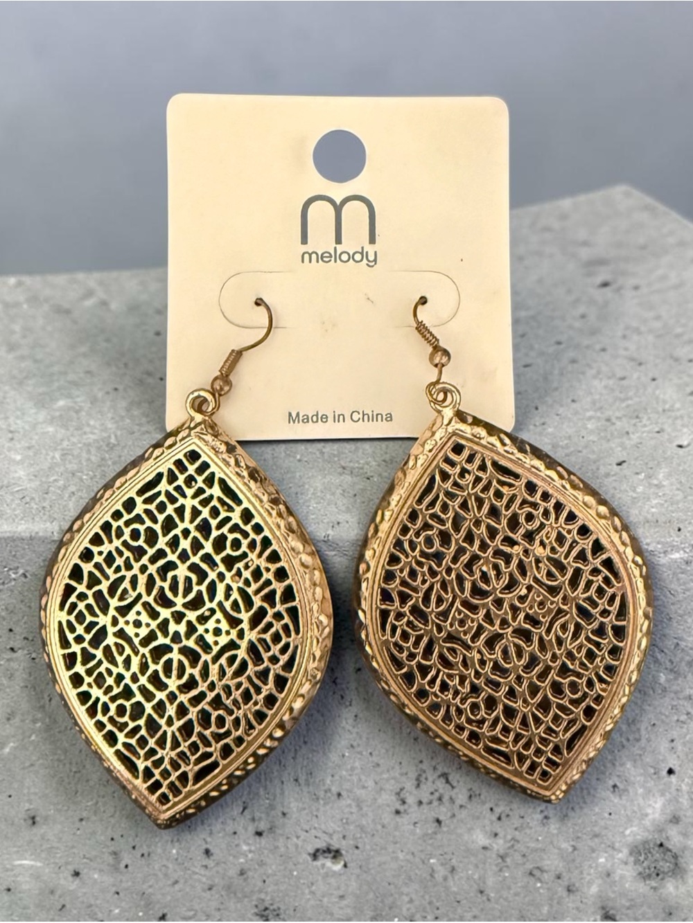 Gold Filigree Teardrop Dangle Earrings